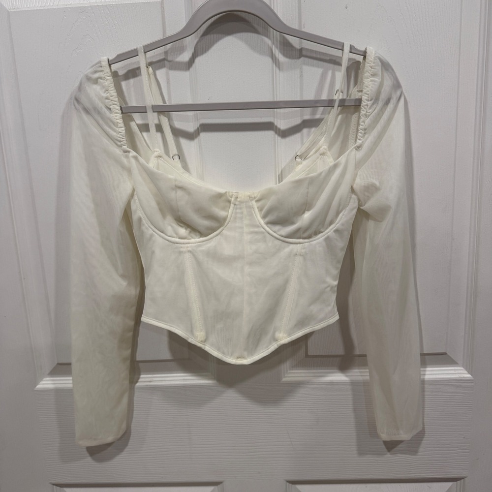 White Fox Boutique White Mesh Corset Top Long Sleeve Underwire Small